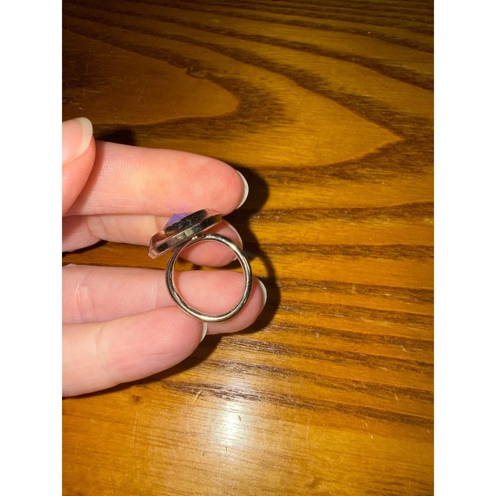 Sarah Coventry Vintage Silver Tone Blue Crystal Round Cocktail Ring Size 5.25